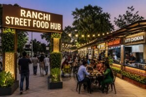 Ranchi Street Food Hub, Ranchi Municipal Corporation, RMC, Doranda, Rajendra Chowk, Ranchi Development, Street Food Market, Jharkhand Tourism, रांची, स्ट्रीट फूड हब, रांची नगर निगम, डोरंडा, राजेंद्र चौक, झारखंड, पर्यटन, स्थानीय व्यंजन